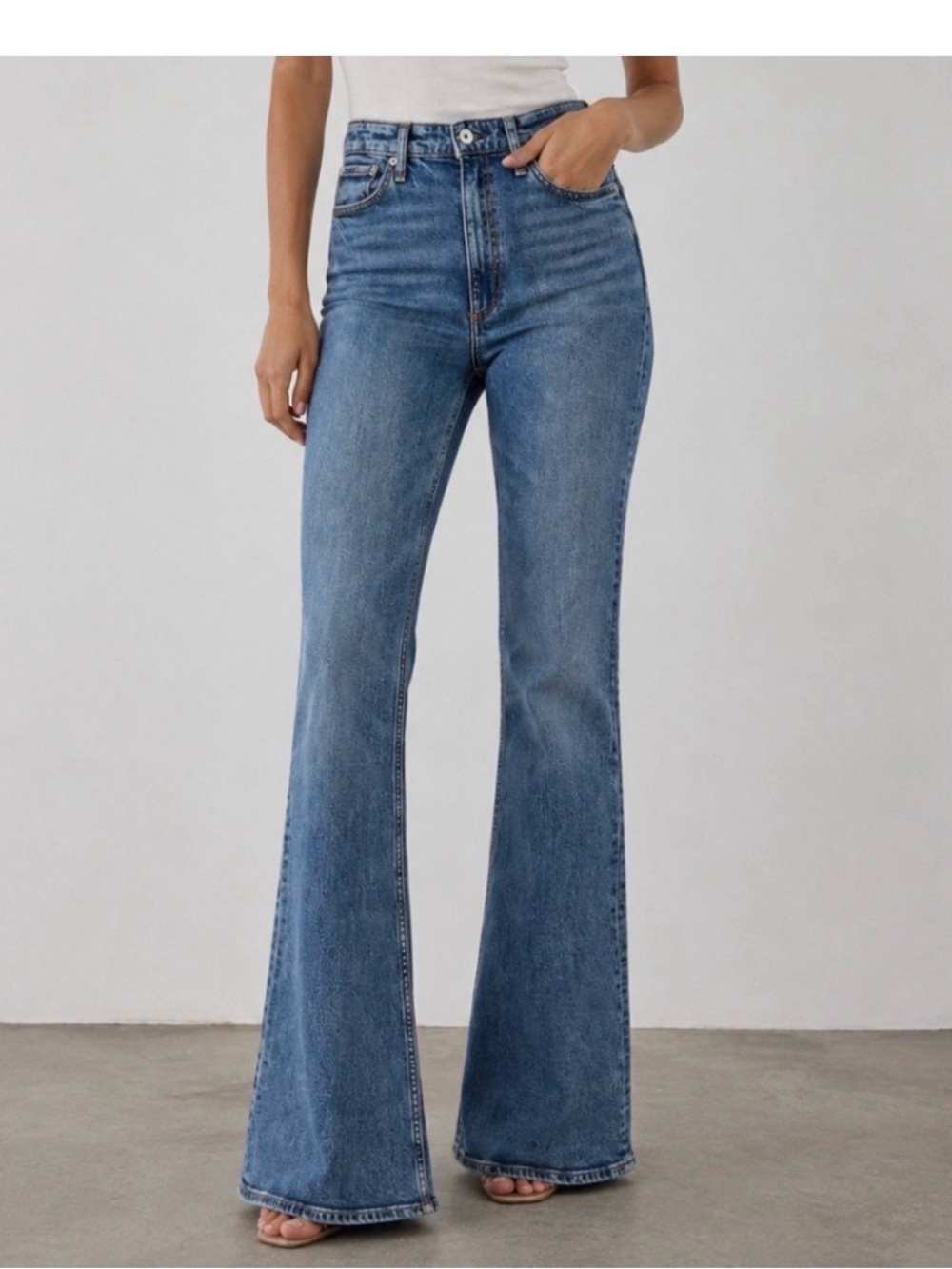 Rag & Bone | Casey High Rise Flare Jeans Norwalk Blue Boho Retro 70s - Picture 2 of 16